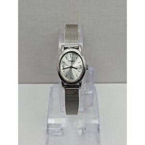 Timex Cavatina Silver Tone Oval Womens Quartz Watch Mesh Band New Battery